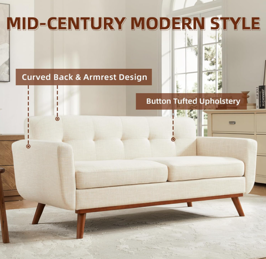 Mid-Century Tufted Loveseat – Small Sofa for Living Room, Bedroom, Apartment