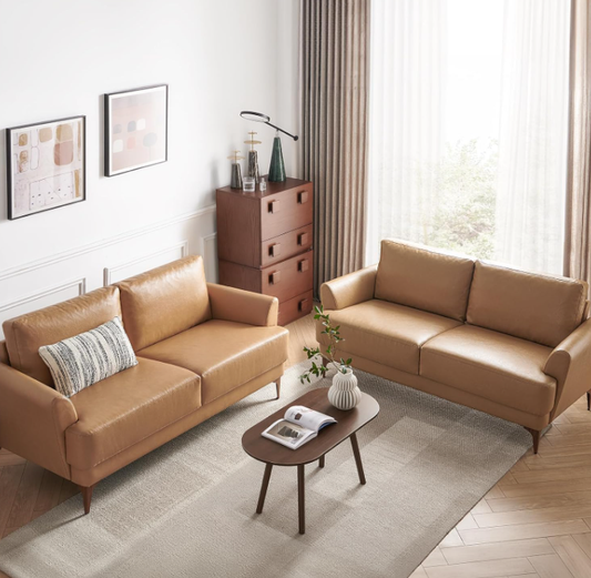 Mid-Century Modern Loveseat – Faux Leather 2-Seater Sofa for Living Room, Apartment, Office