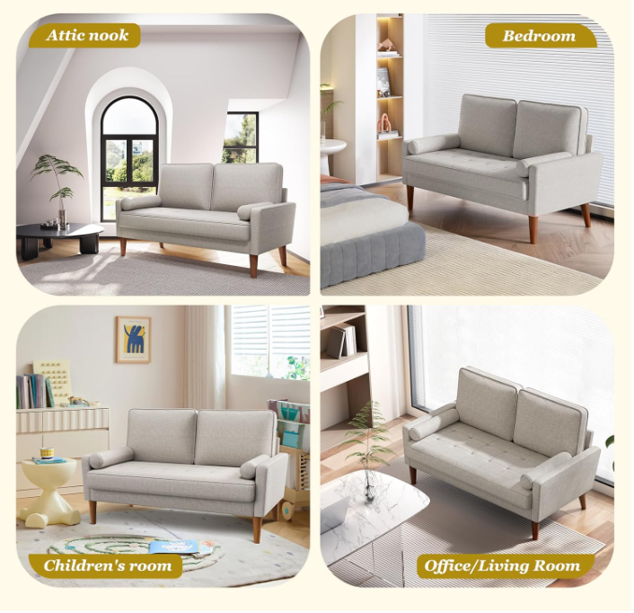 “Comfy Linen-Like Small Loveseat – Durable 2-Seater Sofa for Small Spaces, Apartments, Guest Rooms, and Cozy Lounges”