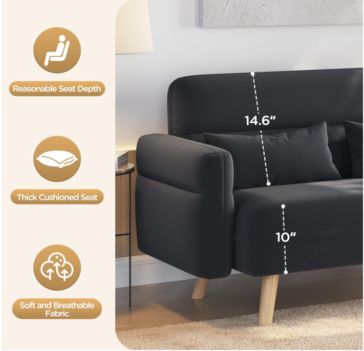 Mid-Century Modern Loveseat – Comfortable Upholstered 2-Seater Sofa with Wood Legs for Living Room, Bedroom, or Office
