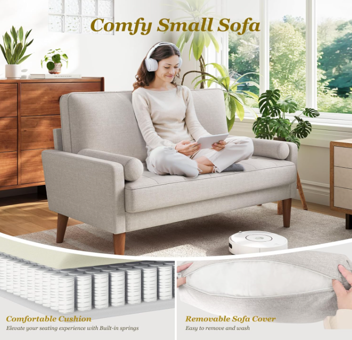 “Comfy Linen-Like Small Loveseat – Durable 2-Seater Sofa for Small Spaces, Apartments, Guest Rooms, and Cozy Lounges”