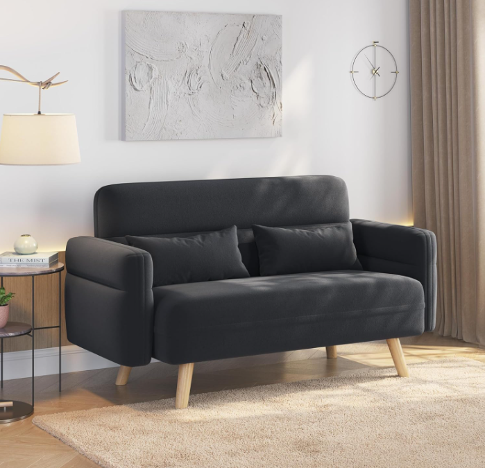 Mid-Century Modern Loveseat – Comfortable Upholstered 2-Seater Sofa with Wood Legs for Living Room, Bedroom, or Office