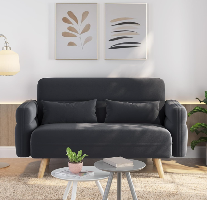 Mid-Century Modern Loveseat – Comfortable Upholstered 2-Seater Sofa with Wood Legs for Living Room, Bedroom, or Office