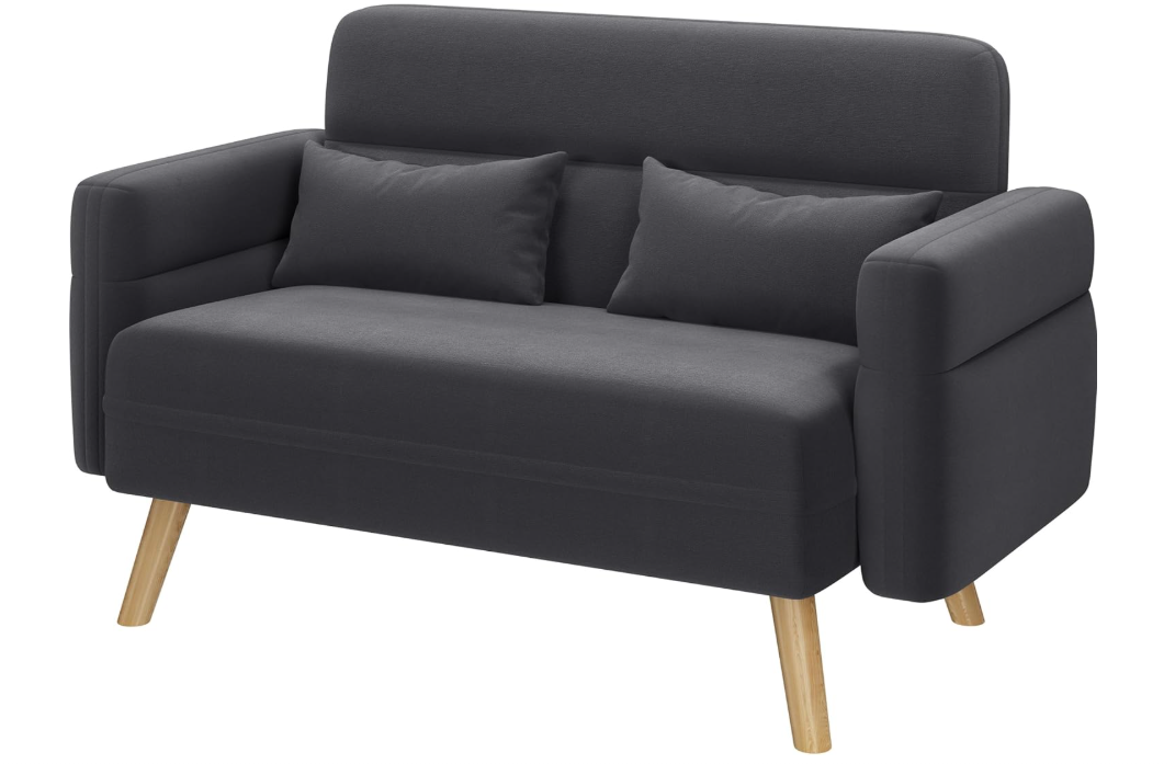 Mid-Century Modern Loveseat – Comfortable Upholstered 2-Seater Sofa with Wood Legs for Living Room, Bedroom, or Office