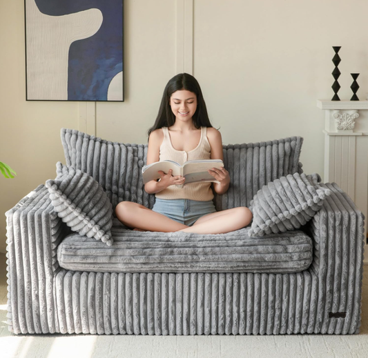 Plush Faux Fur Loveseat Bean Bag – Ergonomic, No-Assembly Sofa Couch for Living Room, Bedroom, or Dorm